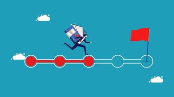 a man is running on a red arrow with a red flag, home progress vector