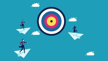 business people flying on paper airplanes with a target in the middle vector
