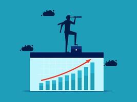 businessman standing on top of a chart with a binoculars vector