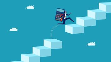 climbing up a ladder to reach the top of a cube, chaollenge concept vector