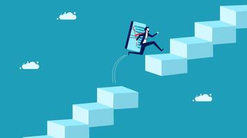 climbing up a ladder to reach the top of a cube, chaollenge concept vector
