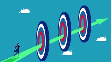 businessman running towards a target with three arrows vector