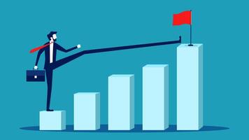 businessman with red flag on top of bar chart vector