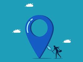 businessman looking for a location on map marker vector