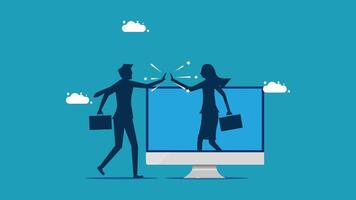 business people on computer screen with cloud and cloud computing concept vector