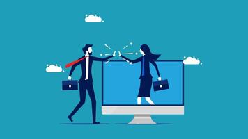 business people shaking hands on a computer screen vector