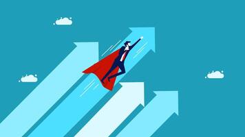 businessman flying on arrow chart with arrows pointing up vector