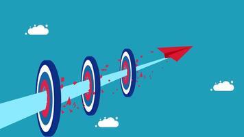 red paper airplane flying through a target vector