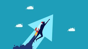 a man is flying on a rocket to the top vector