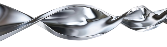 Silver Metal Swirls with a Transparent Background A 3D Render of a Shiny, Smooth Surface with Depth and Movement. png