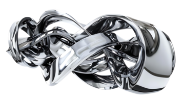 Abstract Chrome Sculpture with a Transparent Background A Shiny and Intertwined Metal Object in 3D Render png