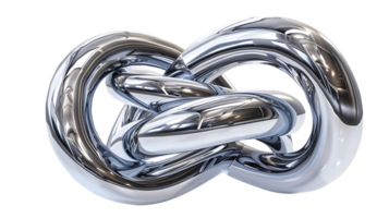 Interlocking Chrome Loops with Transparent Background Abstract 3D Design of Interconnected Curves, Highlighting Metallic Texture and Shiny Finish png