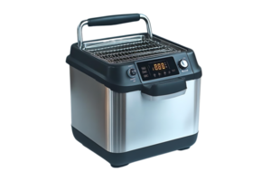 Digital Air Fryer with Transparent Background, Stainless Steel Finish,  for Healthy and Crispy Cooking png