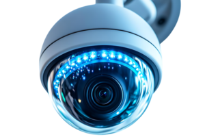 Security Camera with Blue LED Lights, Transparent Background for Security and Surveillance Systems png