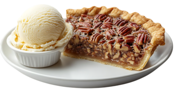 Pecan Pie Slice with Vanilla Ice Cream, a Delicious Dessert with a Transparent Background png