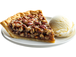 Pecan Pie Slice with a Scoop of Vanilla Ice Cream, a Delicious Dessert Option with a Transparent Background png