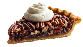Pecan Pie Slice Topped with Whipped Cream on a Transparent Background png
