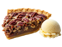 Pecan Pie Slice with Vanilla Ice Cream on a Transparent Background png