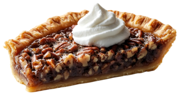 Delicious Pecan Pie Slice Topped with Whipped Cream on Transparent Background png