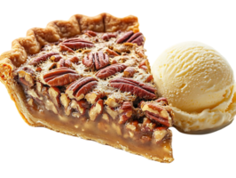 Pecan Pie with Vanilla Ice Cream, a Classic Dessert with a  Transparent Background png