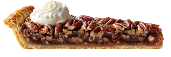 Pecan Pie Slice with Whipped Cream on a Transparent Background, Perfect for Dessert or Thanksgiving png