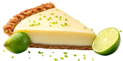 Delicious Key Lime Pie with a Transparent Background, a Slice of Fresh Lime, and Green Zest for a Tangy Treat png