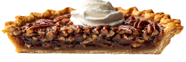 Pecan Pie with Whipped Cream on a Transparent Background, a Delicious Slice of Sweetness png