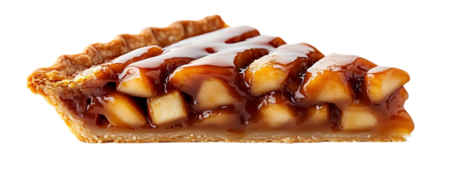 Delicious Apple Pie Slice with Caramel Drizzle on Transparent Background png