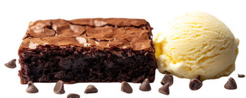 Decadent Brownie with Vanilla Ice Cream and Chocolate Chips on a Transparent Background png