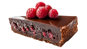 Chocolate Raspberry Tart with a Transparent Background, a Delicious Dessert with a Smooth Chocolate Glaze and Fresh Raspberries. png