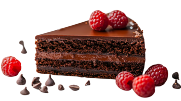 Decadent Chocolate Cake with Raspberries and a Transparent Background png