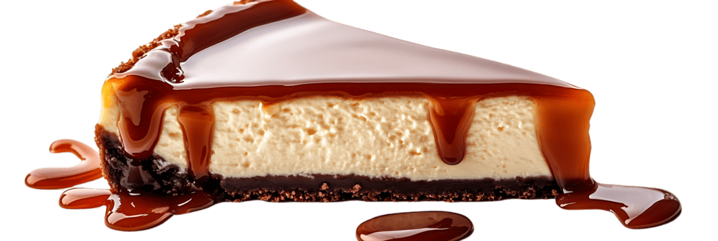 caramelo garoa bolo de queijo em uma transparente fundo, delicioso sobremesa com cremoso enchimento, doce tratar com uma crocante crosta, perfeito para festas e celebrações, imagem isolado em Preto png