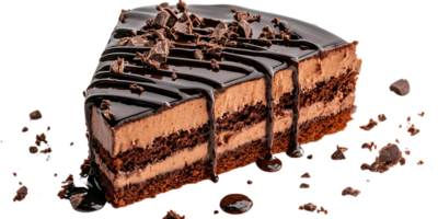 Chocolate Cake Drizzled with Ganache and Topped with Chocolate Shavings, a Delicious Treat on a Transparent Background png