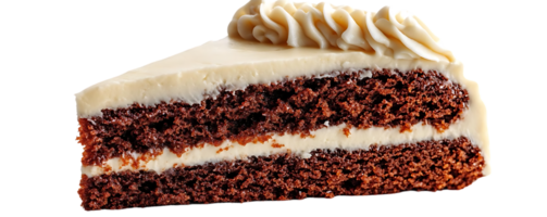 A Delicious Slice of Chocolate Cake with Creamy Frosting on a Transparent Background png