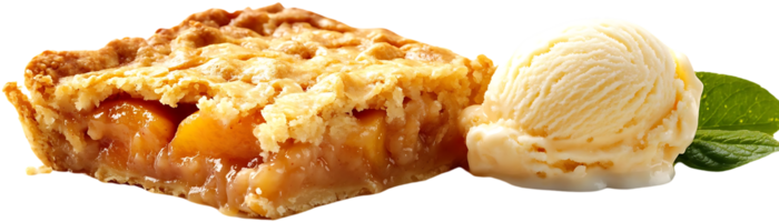 Peach Pie with a Scoop of Vanilla Ice Cream on a Transparent Background png