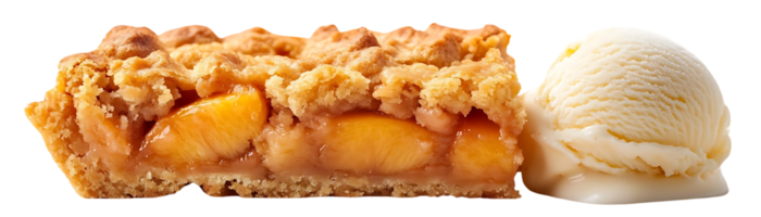 Peach Crumble Dessert with Vanilla Ice Cream on a Transparent Background png