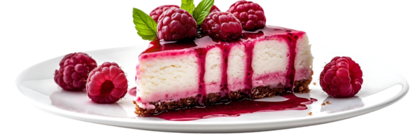Raspberry Cheesecake with a Drizzle of Sauce and a Transparent Background png