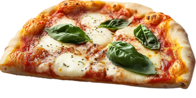 Pizza Slice with Mozzarella Cheese and Basil Leaves on a Transparent Background png