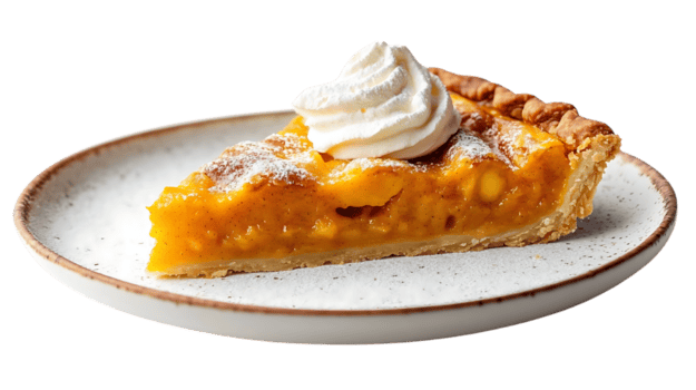 abóbora torta com açoitado creme, uma delicioso tratar com uma transparente fundo png