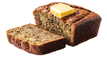 Delicious Banana Bread Sliced and Topped with Butter, a Perfect Treat for Any Occasion with a Transparent Background png