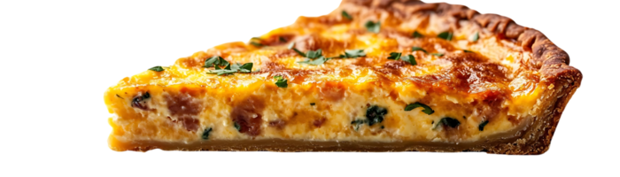 Savory Bacon and Cheese Quiche with a Golden Crust and Parsley Garnish, Delicious and Perfect for a Transparent Background png