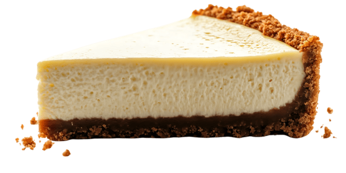 uma fatia do clássico Novo Iorque bolo de queijo com uma Graham biscoito crosta, isolado em uma transparente fundo png
