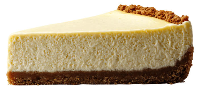 cremoso, delicioso bolo de queijo fatia com uma Graham biscoito crosta, perfeito para uma doce tratar, transparente fundo png