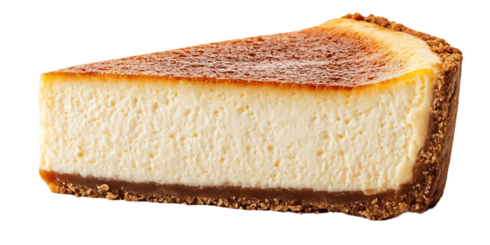 cremoso bolo de queijo com uma dourado Castanho crosta e uma transparente fundo png