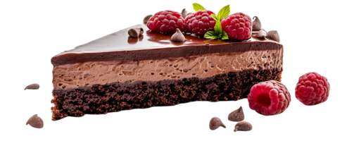 Delicious Chocolate Cake with Raspberry Topping and Transparent Background png