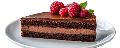 Chocolate Cake with Raspberry Topping on Transparent Background - Delicious Dessert with Layers of Chocolate and Cream, Perfect for Special Occasions png