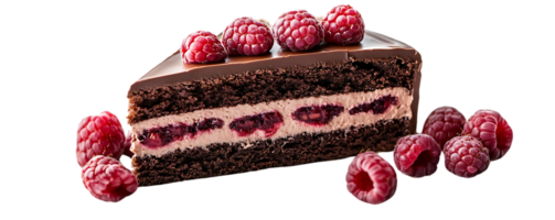 Chocolate Cake with Raspberry Filling, Topped with Fresh Raspberries on a Transparent Background png