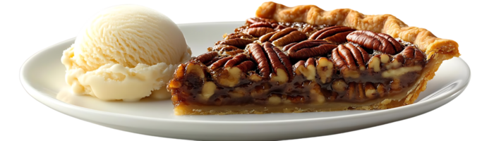 Pecan Pie with Vanilla Ice Cream, a Sweet and Nutty Delight, Transparent Background png