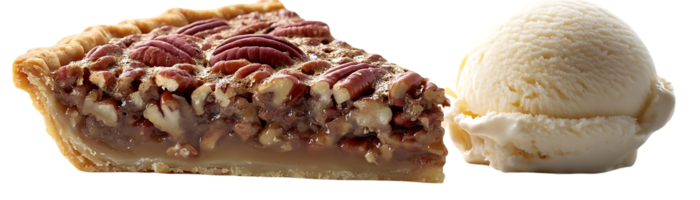 Pecan Pie Slice with a Scoop of Vanilla Ice Cream, a Delicious Treat on a Transparent Background png