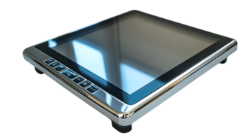 Sleek Touchscreen Device with Chrome Bezel and Buttons, Featuring a Transparent Background png